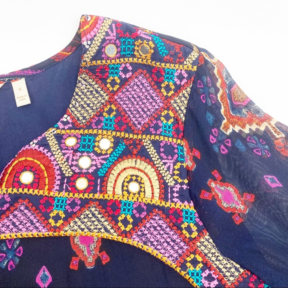 Soft Surroundings Iskra Paisley Floral Embroidered Bohemian Tunic: Navy Blue - Picture 9 of 14